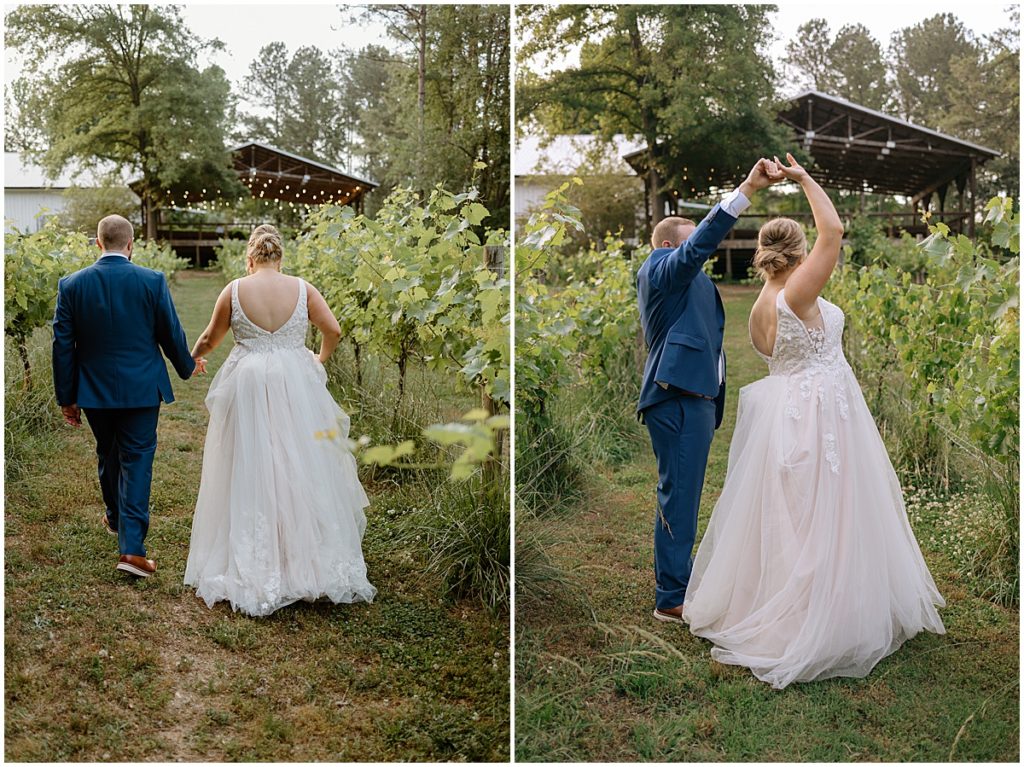 bride and groom in the vineyards at this dreamy koury farms wedding
