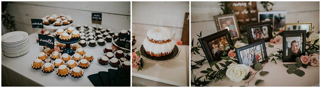 Wedding cake and dessert table for a summer wedding