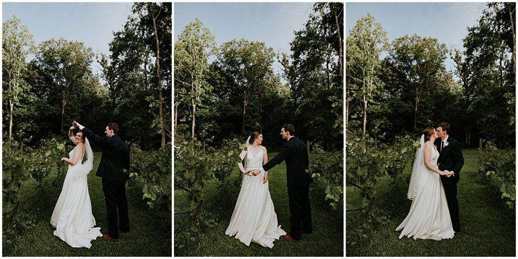 Bride and groom in the vineyards at Koury Farms, Auburn wedding venue