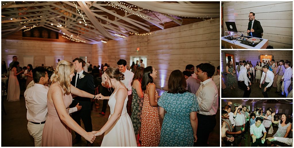 Wedding reception at Koury farms with guests dancing