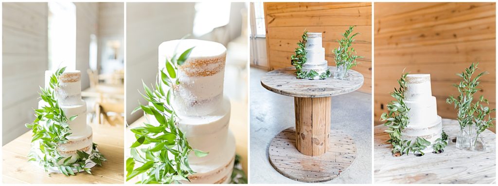 Naked style 3 tier wedding cake with greenery