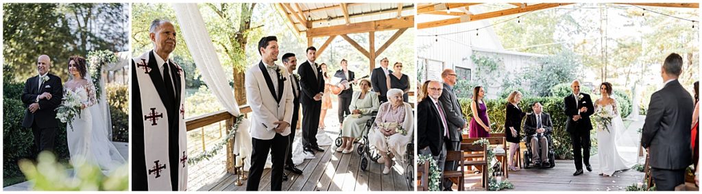 Groom waiting for bride to come down the aisle at North Georgia Vineyard Wedding
