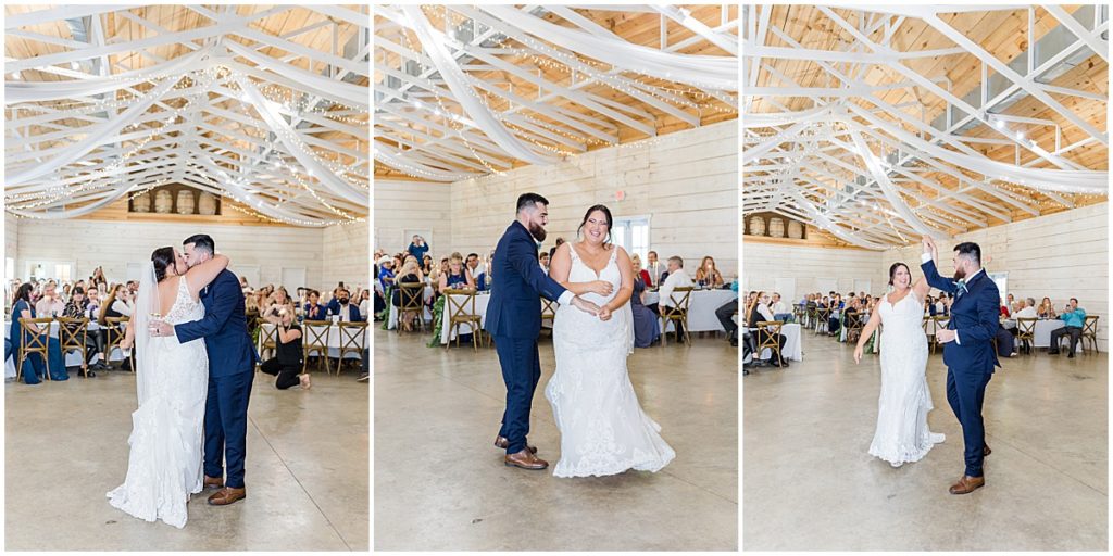 First dance at the blue themed wedding reception at north georgia wedding venue