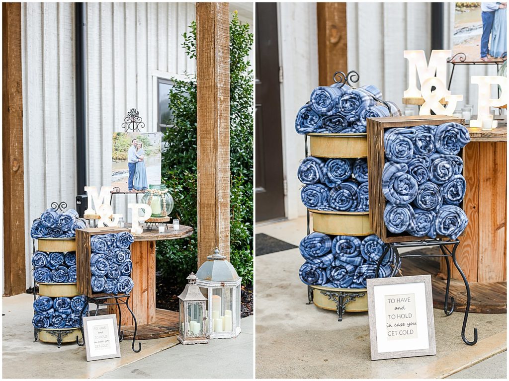 warm blankets for wedding guests on a rainy wedding day