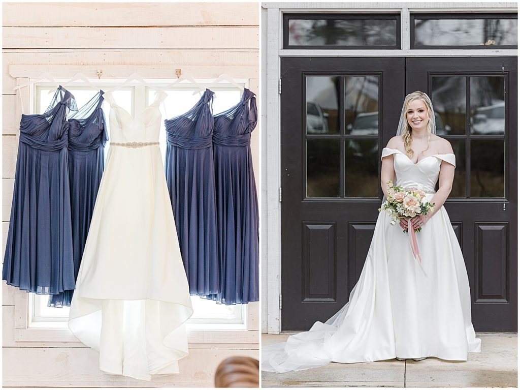 bride with bridesmaids dresses in blu