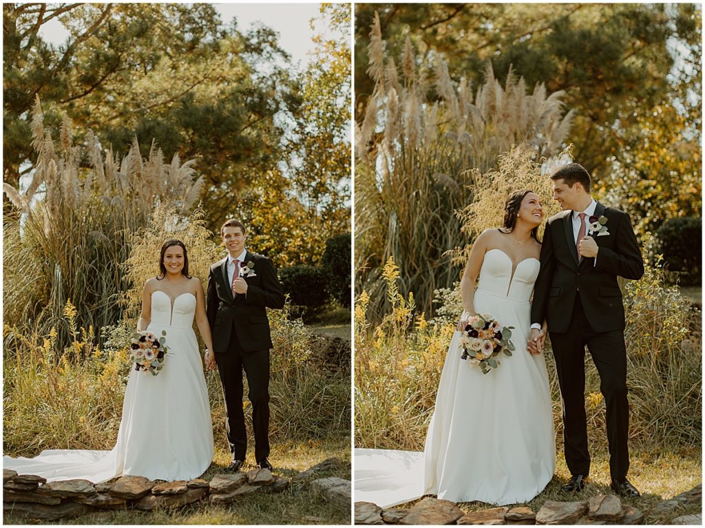 Golden hour couple portraits at rustic fall wedding