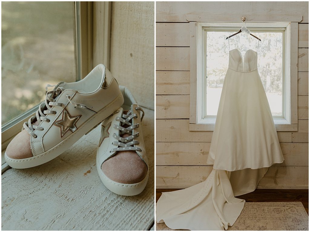Brides dress and comfy shoes