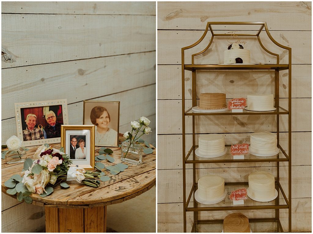 cake stand and photos of loved ones
