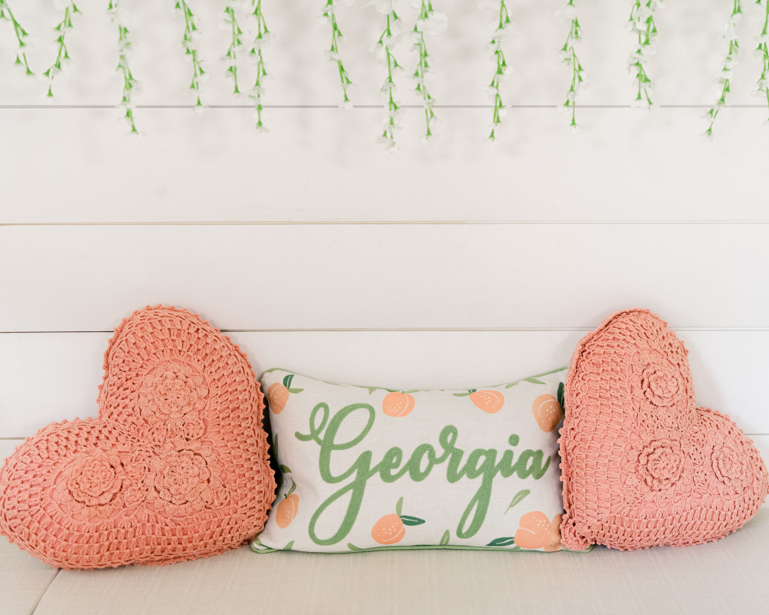 heart shaped pillows and pillow with Georgia written on it