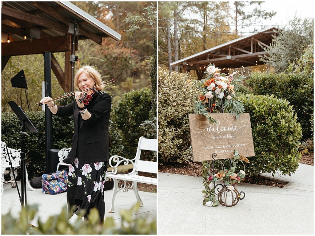 solo violinist and wedding sign