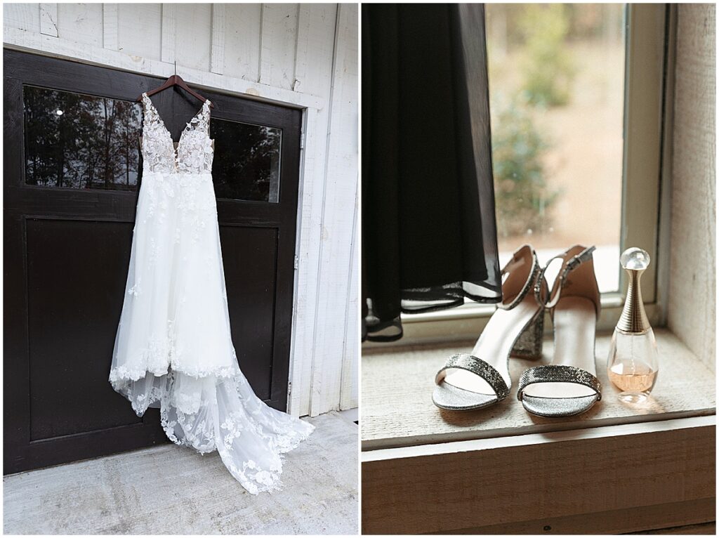 Bridal dress and wedding shoes for fall outdoor fall wedding at koury farms