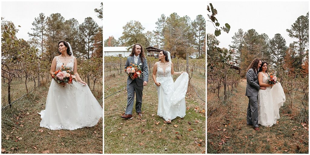couple portraits in vineyard at koury farms wedding vineyard
