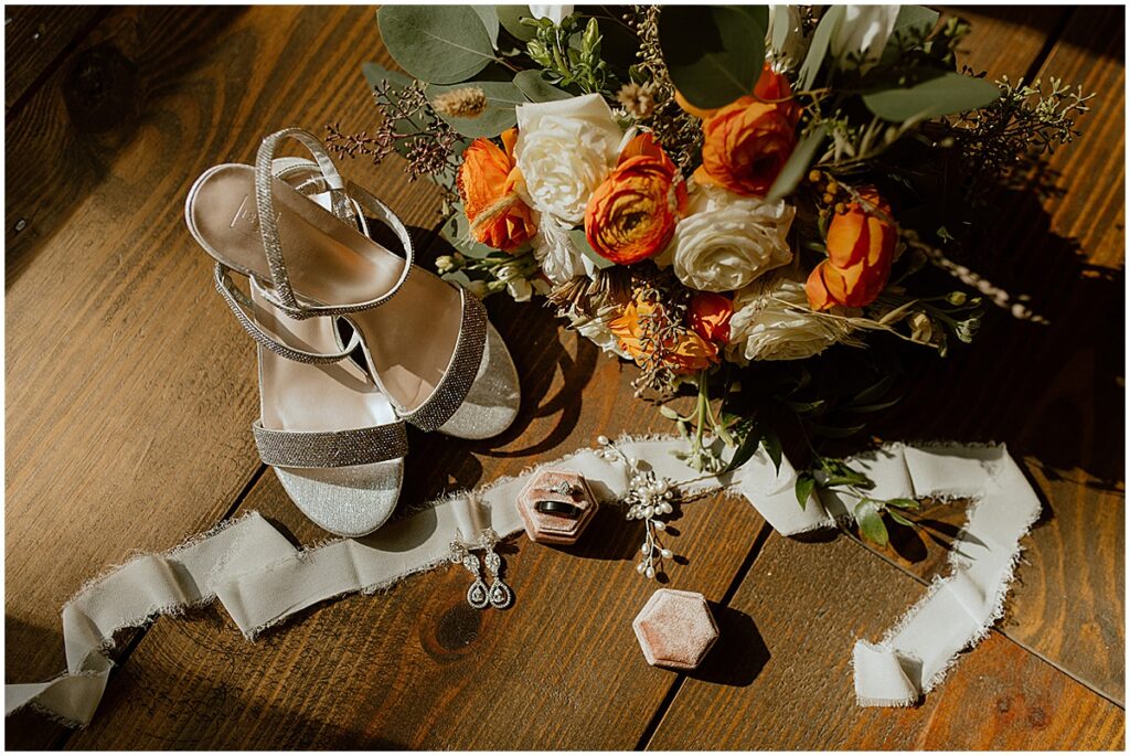wedding details including jewelry florals and weddings shoes