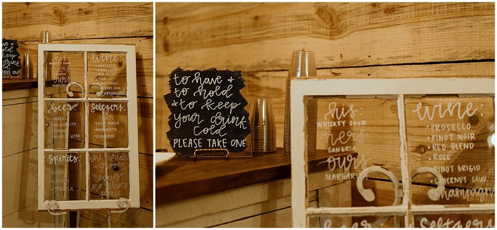 wedding cocktail signs and wedding coozy for guests wedding favor. Another meaningful wedding idea.