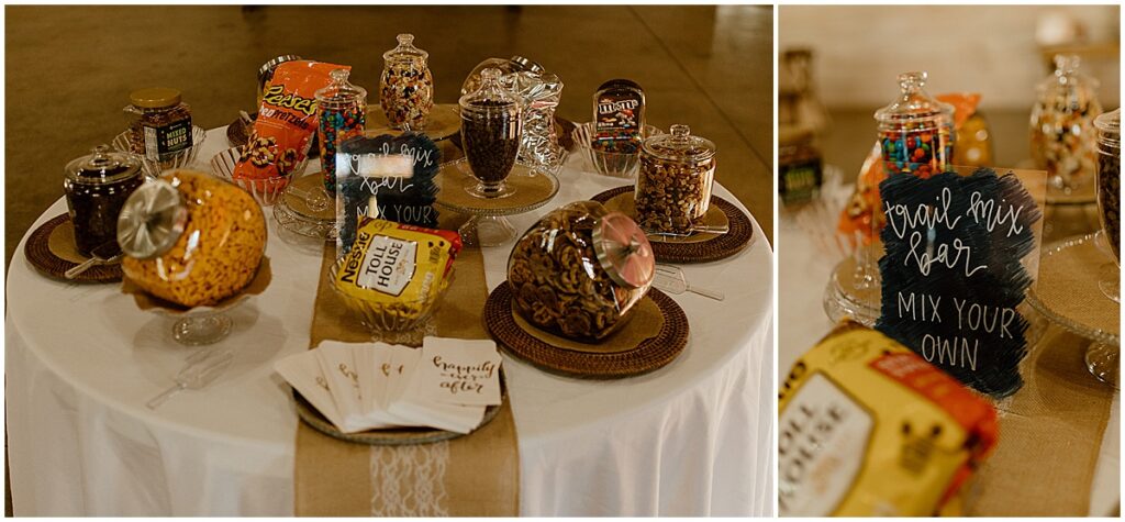 trail mix bar for wedding guests at wedding reception