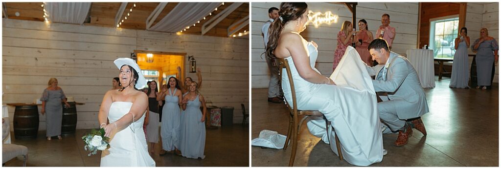 bride bouquet toss and groom garter toss
