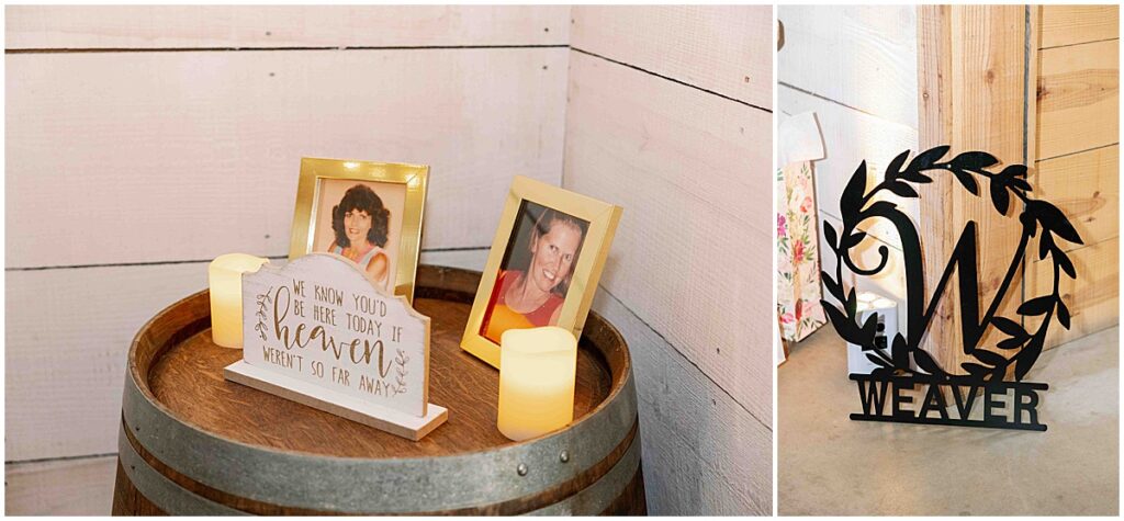 Guest signage and table for pictures of loved ones