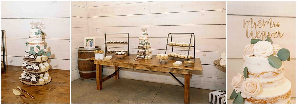 wedding dessert table at green and white themed wedding