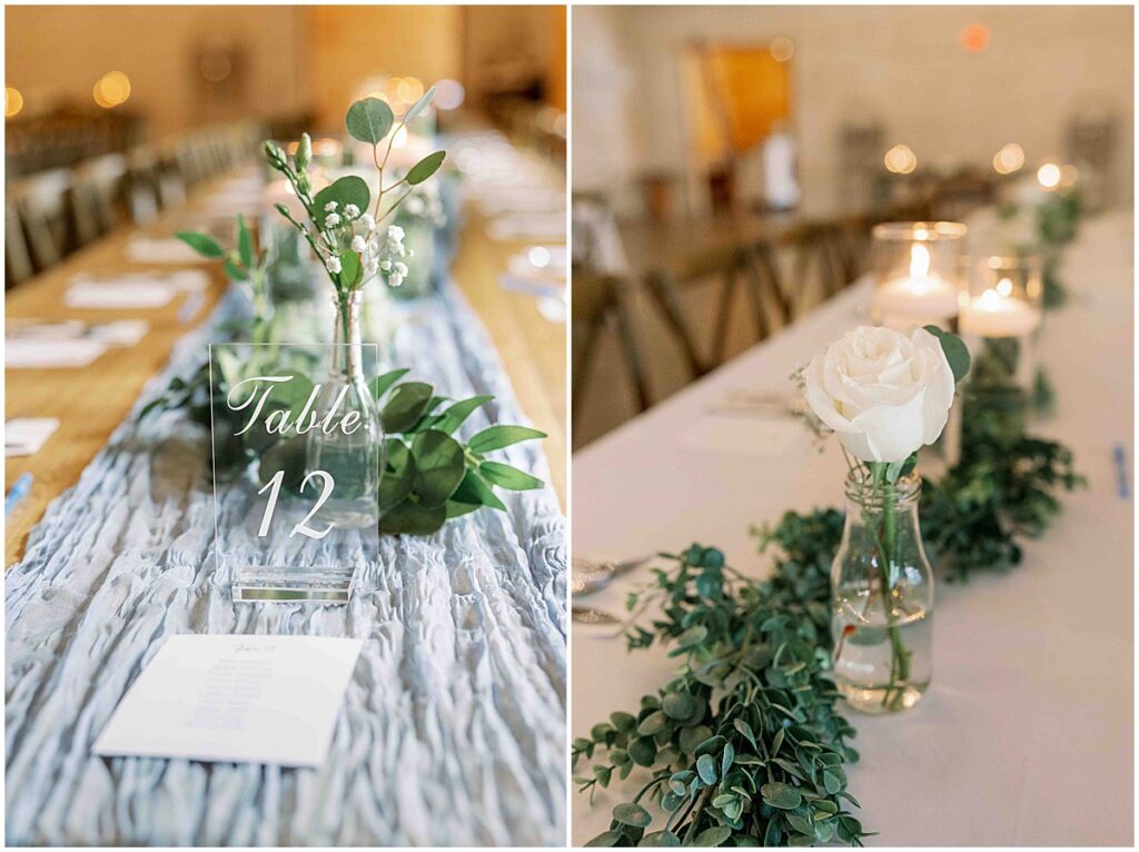 tables decor and light blue and navy wedding reception
