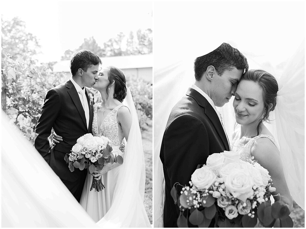 bride and groom black and white portraits