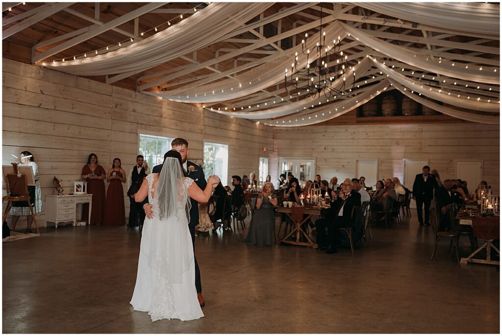 Bride and groom first dance at September wedding in North Georgia
