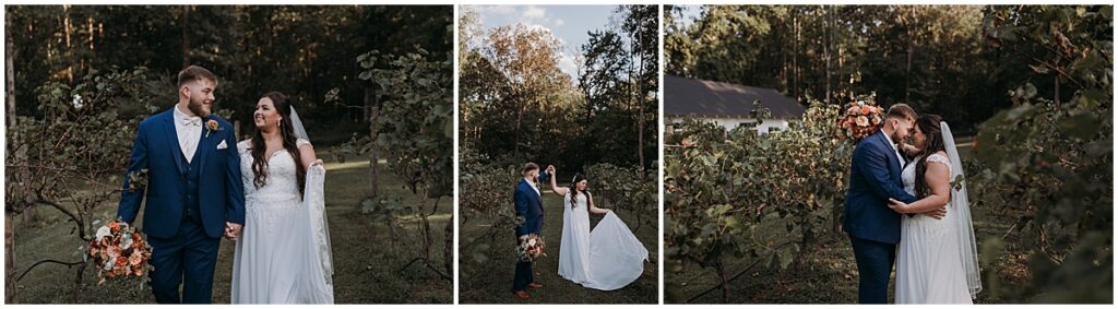 Wedding couple portraits in the vineyards of Koury Farms