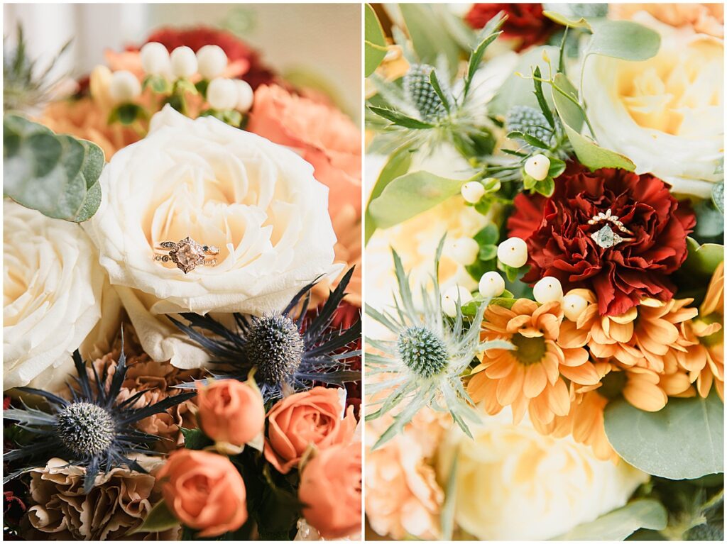 Wedding rings in bright fall colored florals