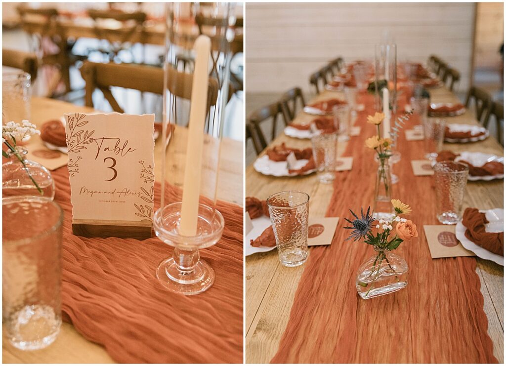 wedding reception tables decorated for fall wedding