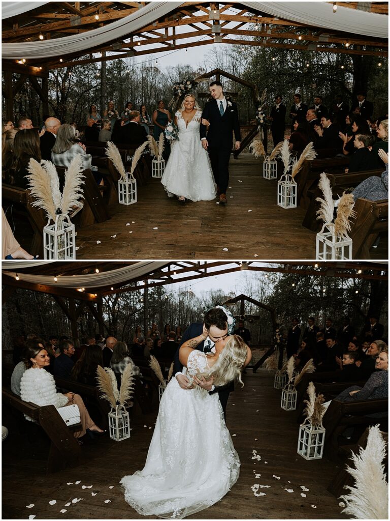 Bride and groom just married after winter weding ceremony at koury farms