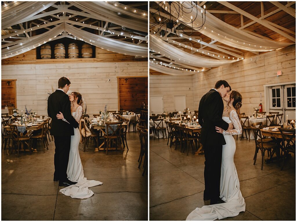 Bride and grooms first dance at wedding reception at Koury Farms