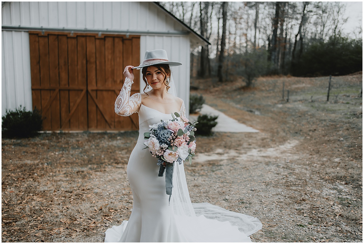 Bridal portrait at whimsical winter wedding at Koury Farms