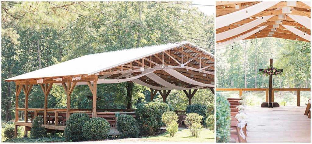 Koury farms covered pavilion with cross ceremony centerpiece