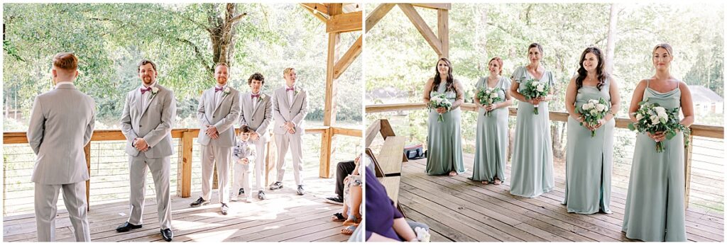bridal party in sea green and grey for fairytale vineyard wedding at koury farms