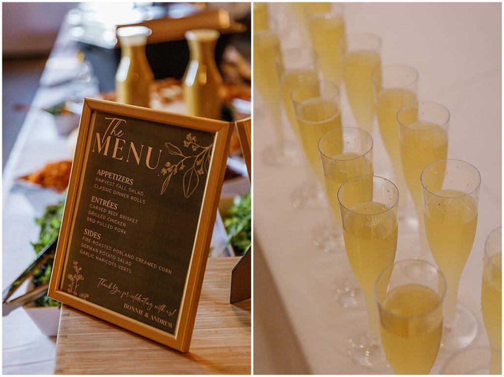 wedding menu with champagne glasses