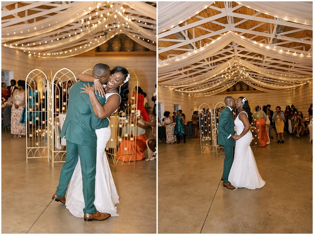 Bride and groom first dance at Koury farms wedding reception