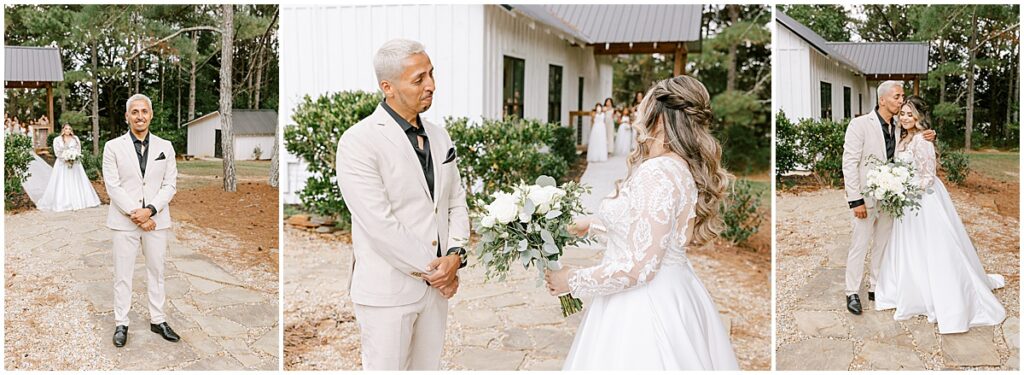 Brides first look with father at Koury farms wedding