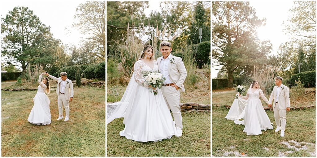 Bride and groom portraits in the grounds of Koury Farms