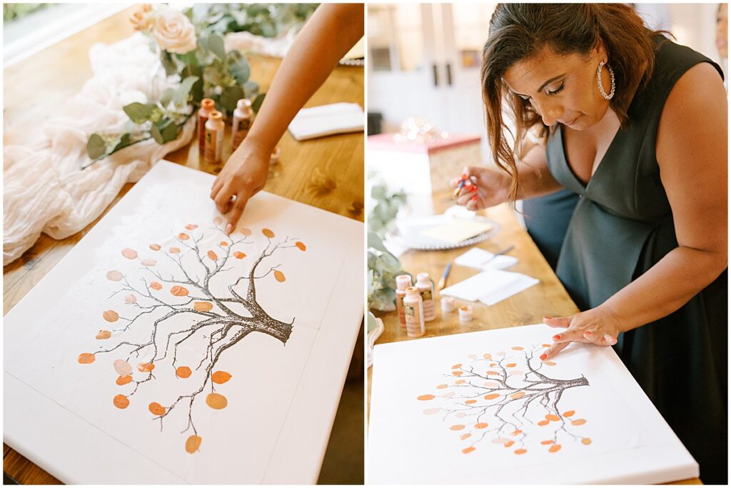 wedding guest book of finger prints to form a tree