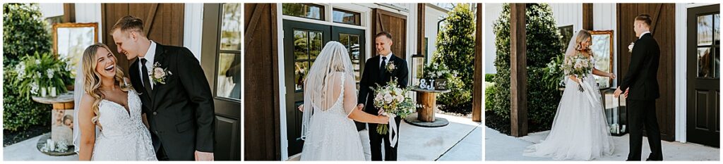 Bride and groom first look at Koury Farms