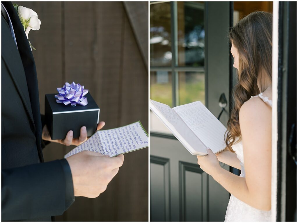 Bride and groom read love notes to each other