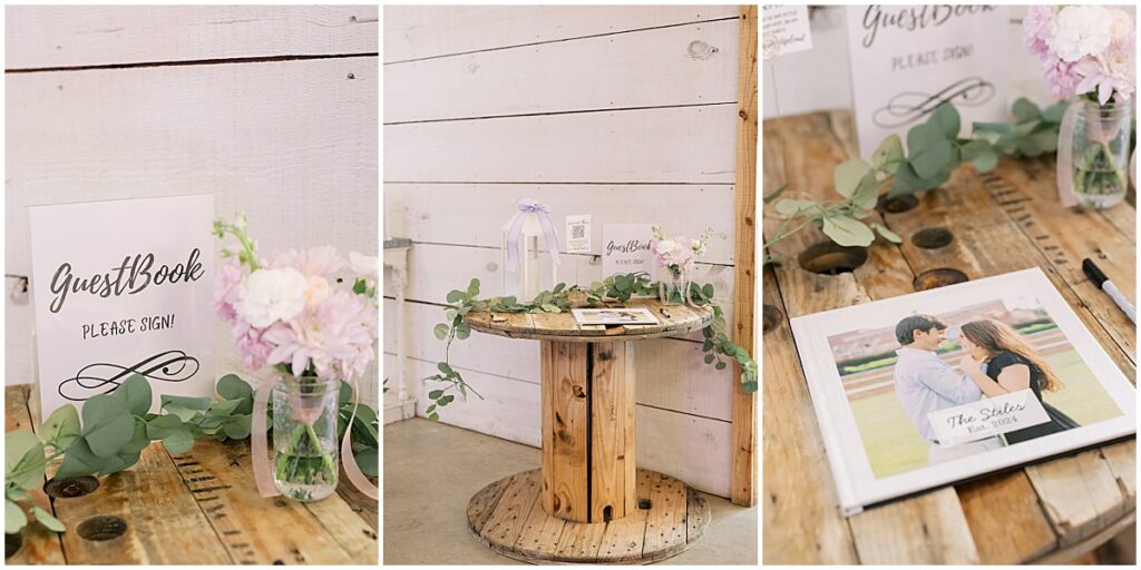 Guest book table with florals and eucalyptus