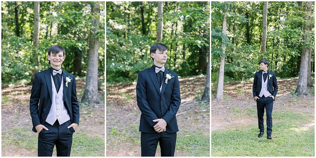 Groom wearing black suit for a sunday wedding