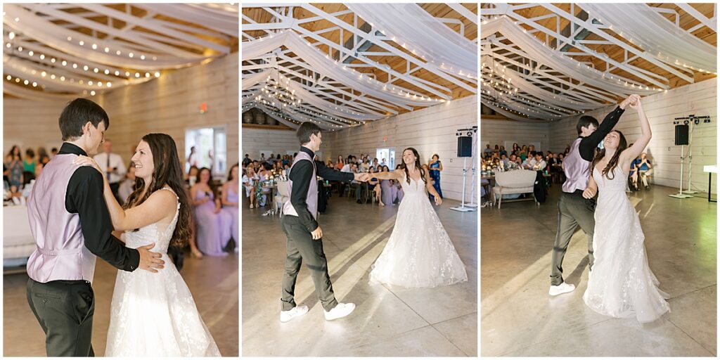 Bride and groom dancing at wedding reception at Koury Farms