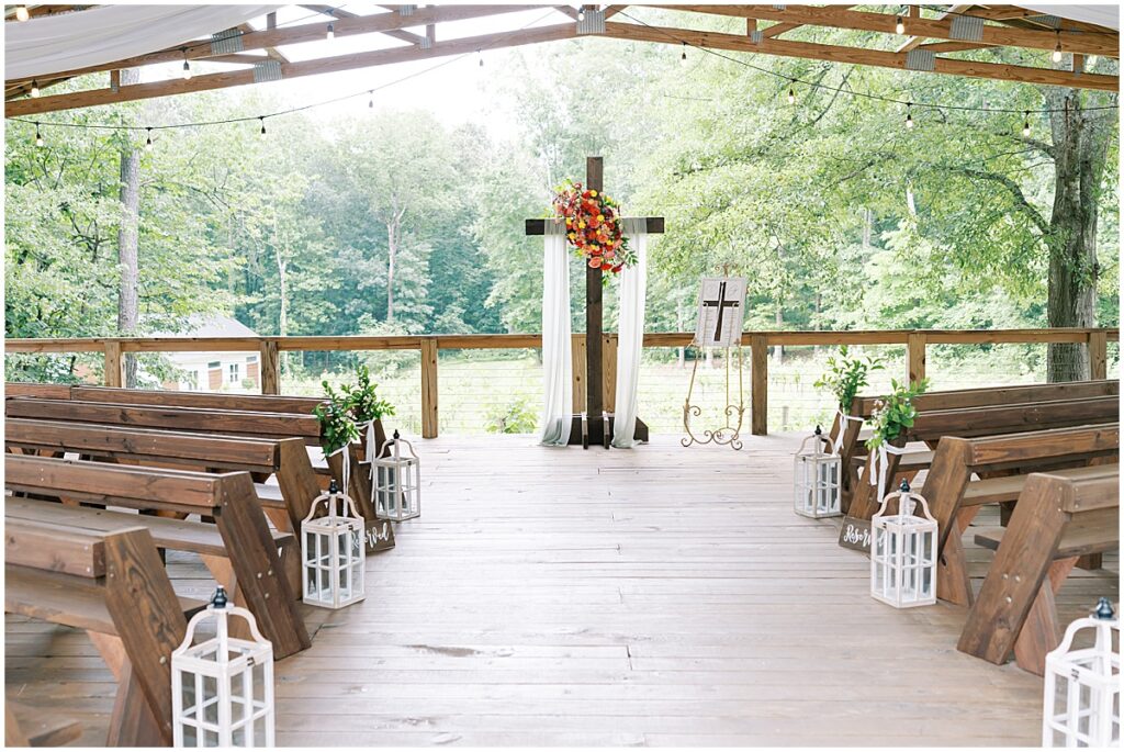 wedding ceremony under covered pavilion at kou ry farms