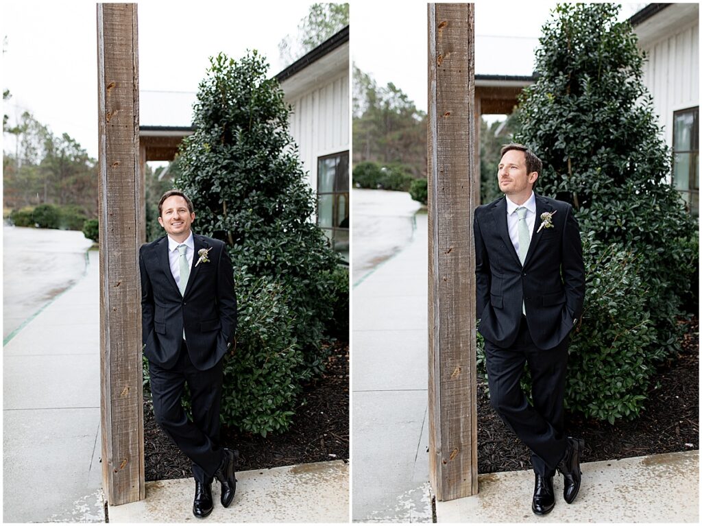 Groom portraits at Koury Farms wedding venue