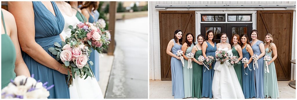 Bride with bridesmaids at succulent inspired wedding