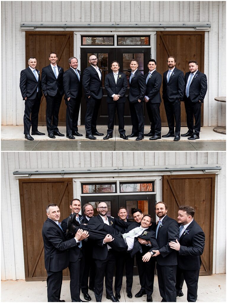 Groom with groomsmen at Koury Farms wedding venue