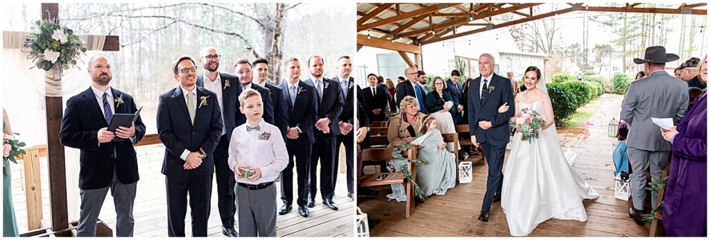 Bride walking down the aisle at succulent inspired wedding at Koury Farms