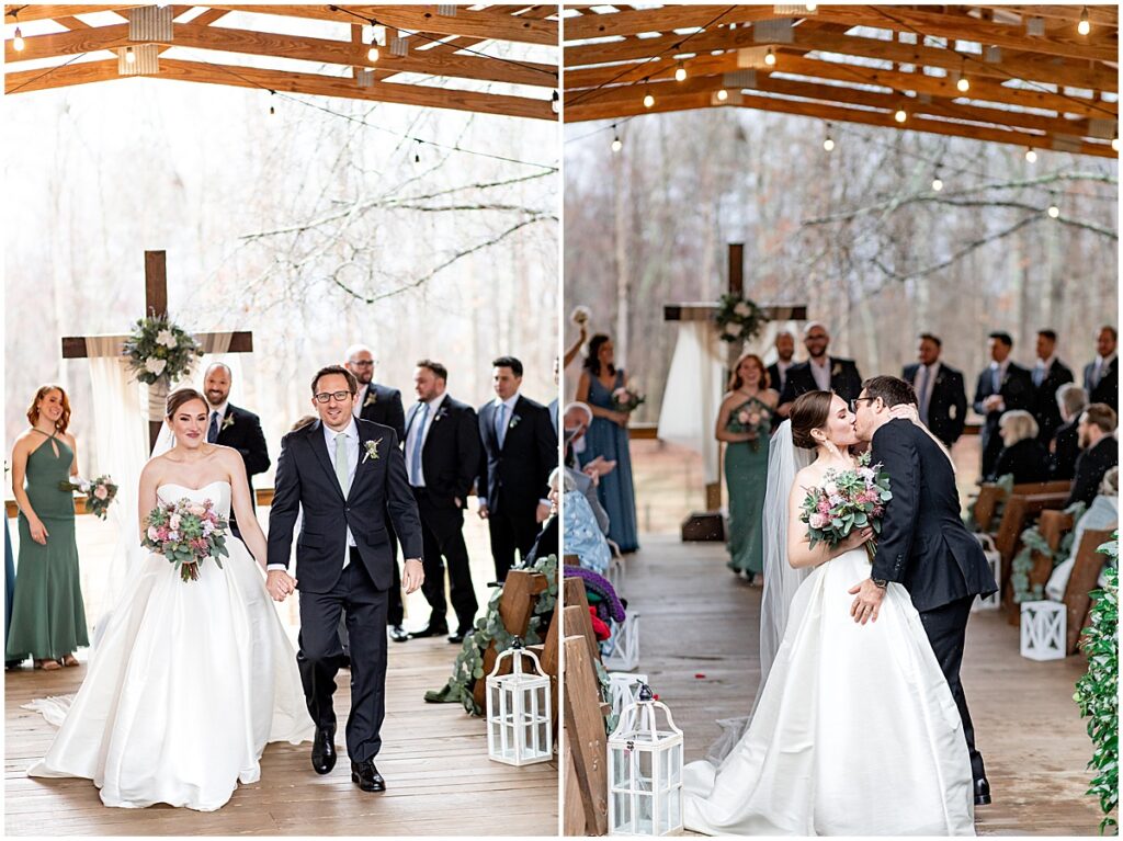 Bride and groom just married at outdoor wedding at Koury farms covered pavilion