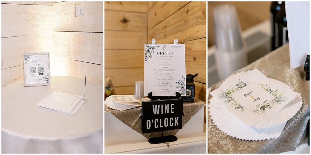 Wedding signage and decor for Koury Farms wedding